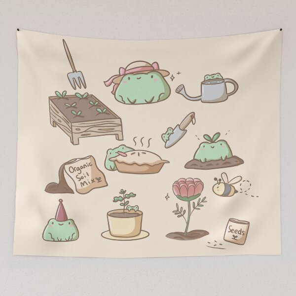 Item preview, Cute Frogs in Garden - Springtime Cottagecore Frogs designed and sold by ShyHomebodyClub.