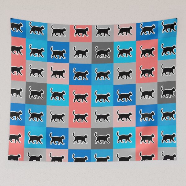 Item preview, Blue patchwork black cats designed and sold by uunaa.