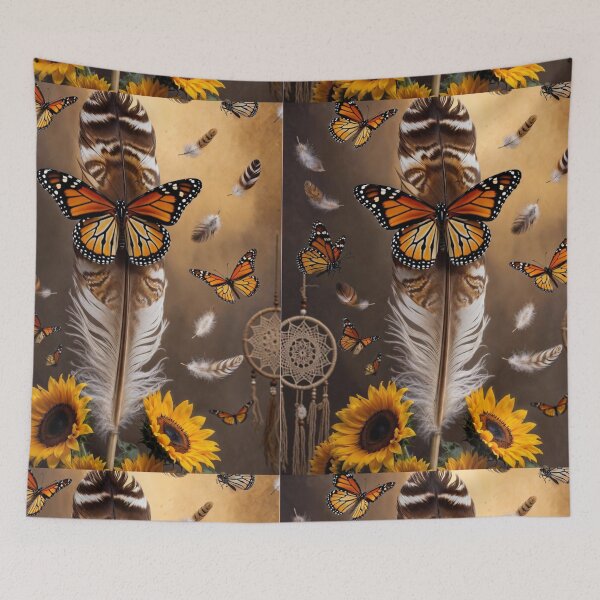 Item preview, Monarch Butterfly Feather Dreamcatcher Art | Sunflower Boho Nature Design designed and sold by GalleryPeak.