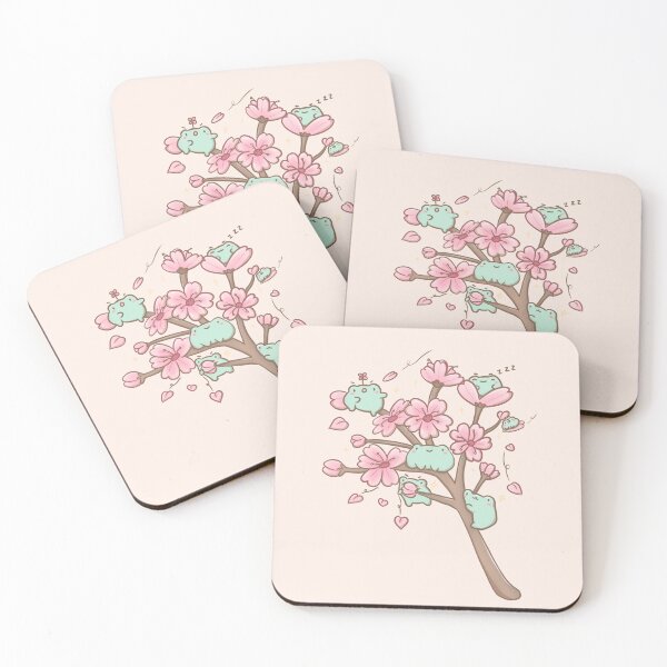 Item preview, Cute Frogs on Cherry Blossom Branch - Springtime Sakura Frogs designed and sold by ShyHomebodyClub.