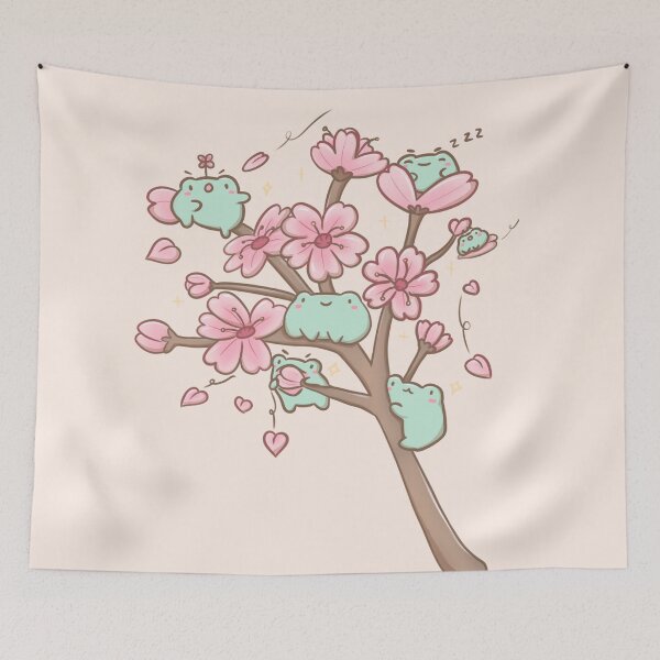 Item preview, Cute Frogs on Cherry Blossom Branch - Springtime Sakura Frogs designed and sold by ShyHomebodyClub.