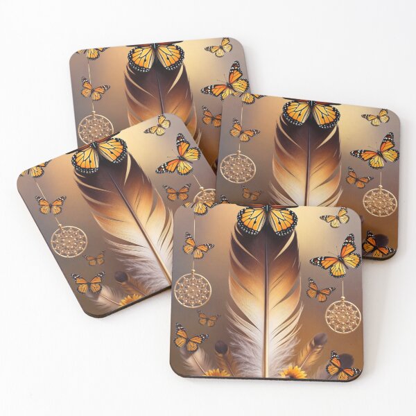 Item preview, Golden Monarch Butterfly Feather Art | Boho Sunflower Dreamcatcher Design designed and sold by GalleryPeak.