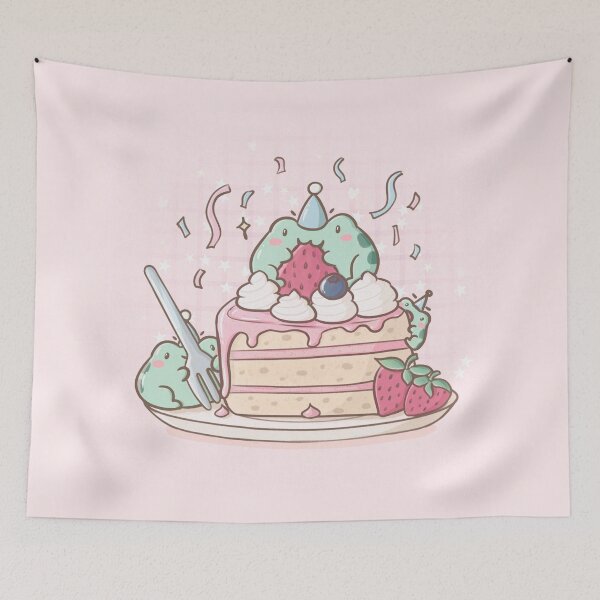 Item preview, Cute Frogs Eating Cake designed and sold by ShyHomebodyClub.