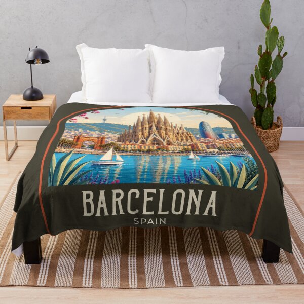 Artikelvorschau, Barcelona Vintage-Reiseillustration entworfen und verkauft von HomeLivingCo.