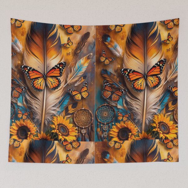 Item preview, Monarch Butterfly Feather Dreamcatcher Art | Boho Sunflower Nature Design designed and sold by GalleryPeak.