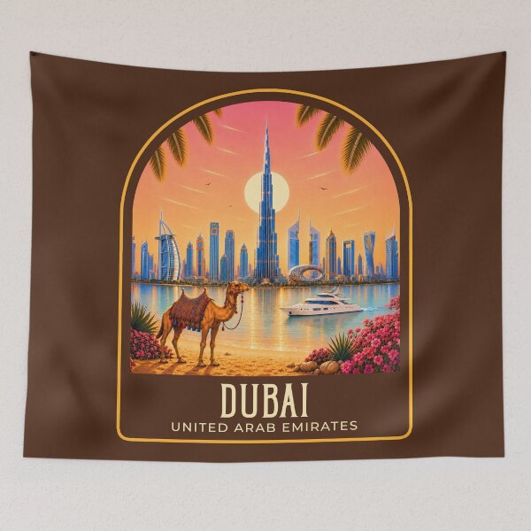 Item preview, Dubai Vintage Travel Illustration designed and sold by HomeLivingCo.