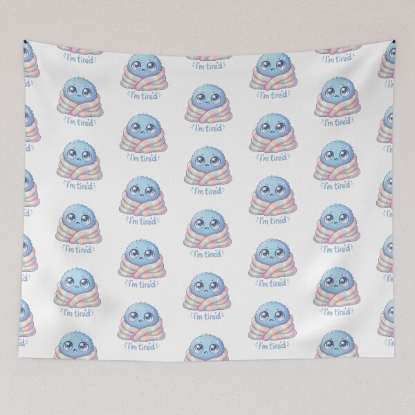 Item preview, Cute Fluffy Blue Monster I'm Tired Pastel Sticker designed and sold by Nunaprettyshop.