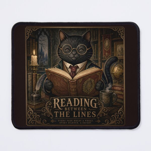 Item preview, Reading Between the Lines – Dark Academia Cat designed and sold by GraphicComet.