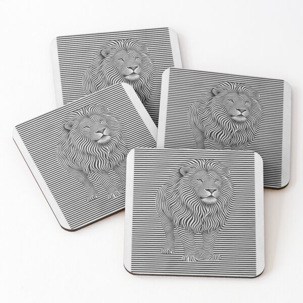 Item preview, optical illusion lion-minimalist black and white line art designed and sold by premierhubhub.