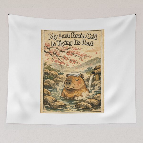 Item preview, My Last Brain Cell Capybara Japanese Ukiyo-e designed and sold by Print Loft.