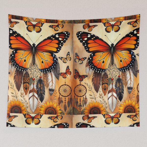 Item preview, Monarch Butterfly Dreamcatcher Art | Boho Feather Sunflower Nature Design designed and sold by GalleryPeak.