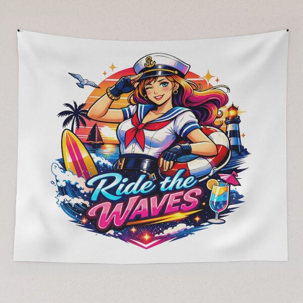 Item preview, Ride the Waves Sailor Anime Retro Synthwave designed and sold by JonelleTshirts.