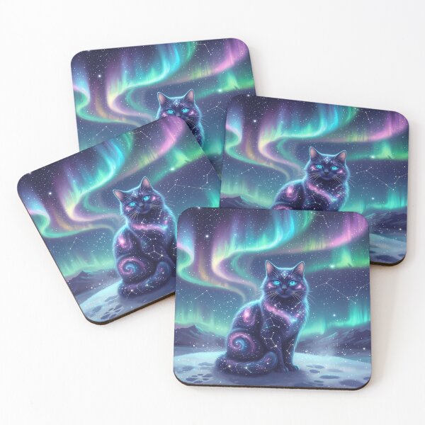 Item preview, Galaxy Cat Under Northern Lights Fantasy Space designed and sold by RkskArt.