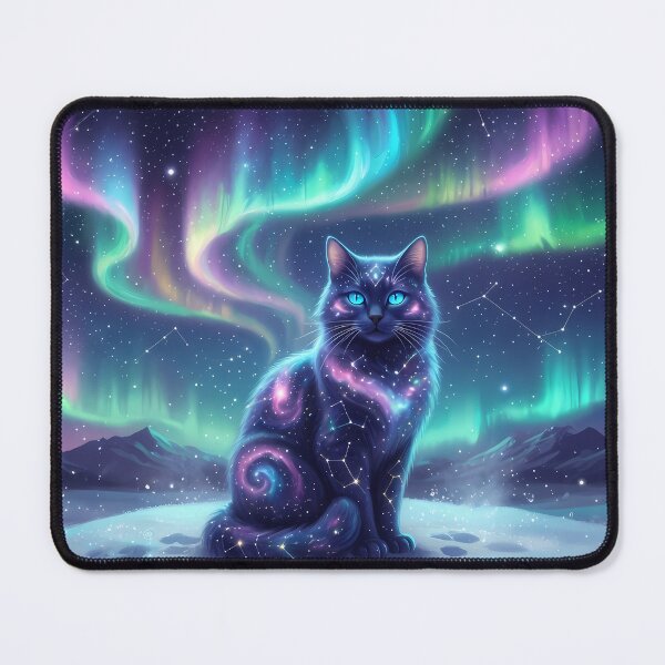 Item preview, Galaxy Cat Under Northern Lights Fantasy Space designed and sold by RkskArt.