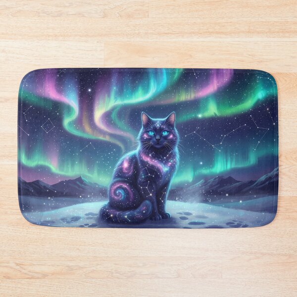 Item preview, Galaxy Cat Under Northern Lights Fantasy Space designed and sold by RkskArt.