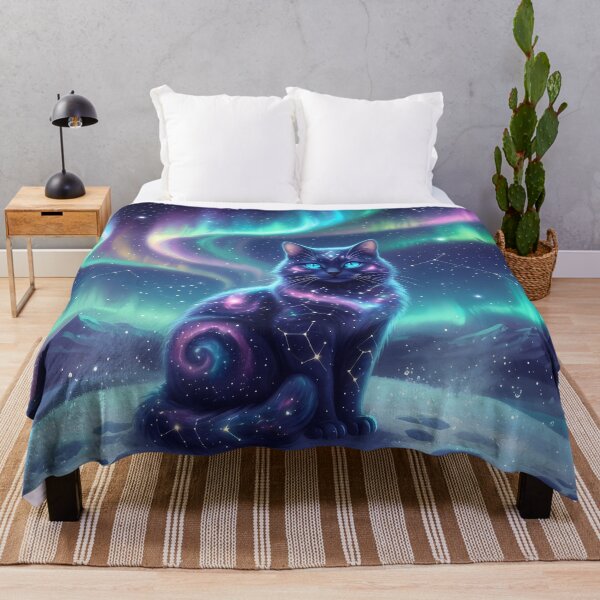 Item preview, Galaxy Cat Under Northern Lights Fantasy Space designed and sold by RkskArt.