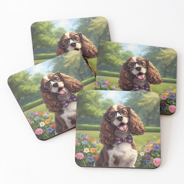 Item preview, A happy summer cocker spaniel among flowers with a butterfly on its neck designed and sold by Kolibra.
