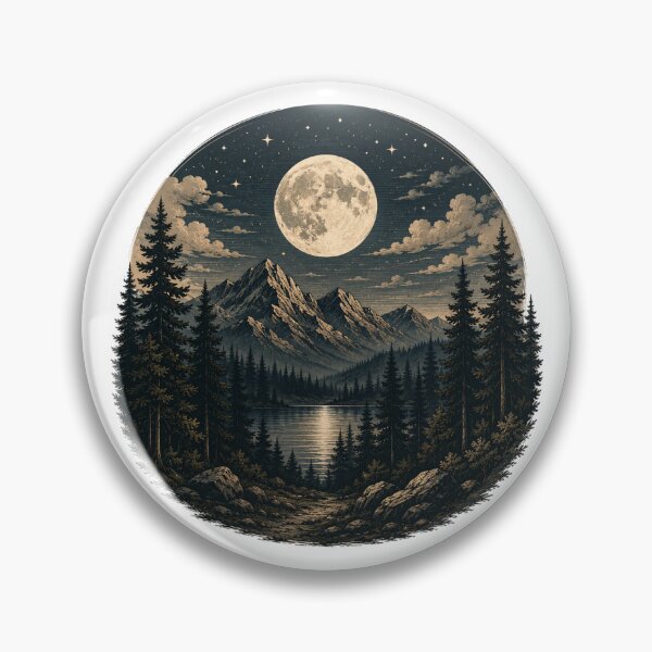 Item preview, Moonlit forest and mountain landscape designed and sold by Side Quest Co..