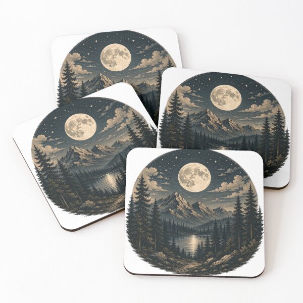 Item preview, Moonlit forest and mountain landscape designed and sold by Side Quest Co..