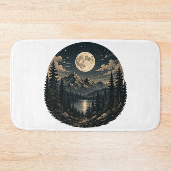 Item preview, Moonlit forest and mountain landscape designed and sold by Side Quest Co..