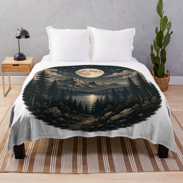 Item preview, Moonlit forest and mountain landscape designed and sold by Side Quest Co..