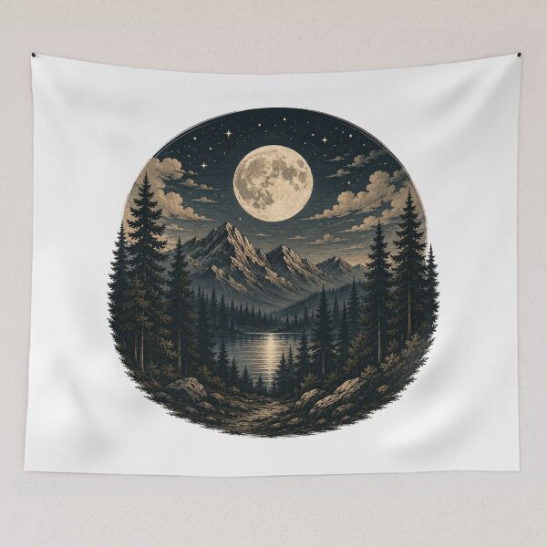 Item preview, Moonlit forest and mountain landscape designed and sold by Side Quest Co..