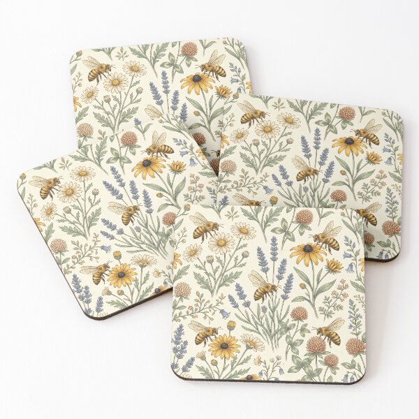 Item preview, Vintage Honeybee Wildflower Meadow Seamless Pattern designed and sold by MoonwoodStudio.