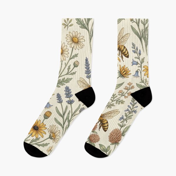 Item preview, Vintage Honeybee Wildflower Meadow Seamless Pattern designed and sold by MoonwoodStudio.