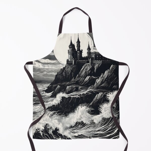 Item preview, Gothic Castle on Cliff Sea Storm Full Moon Vintage Engraving designed and sold by DarkOriginArts.