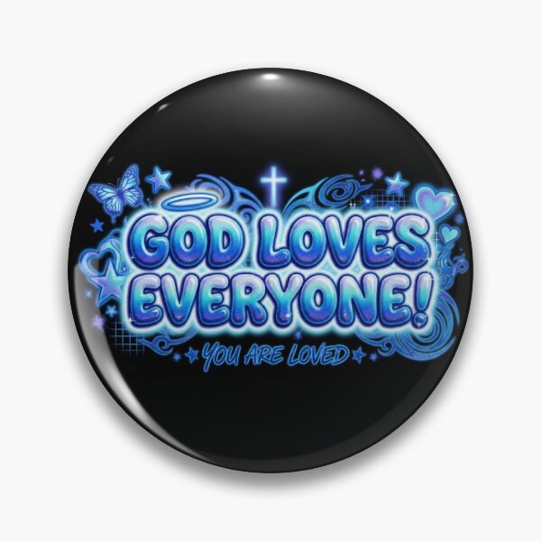 Item preview, God Loves Everyone Y2K Airbrush - Retro Blue Encouragement Graphic designed and sold by EraSwayShop.