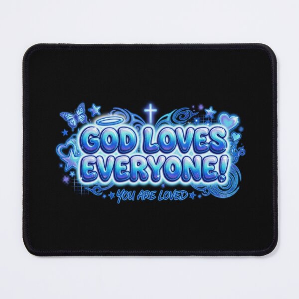 Item preview, God Loves Everyone Y2K Airbrush - Retro Blue Encouragement Graphic designed and sold by EraSwayShop.