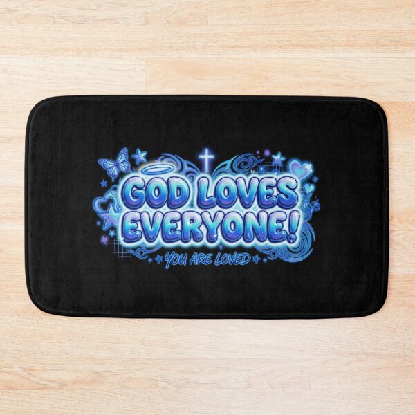 Item preview, God Loves Everyone Y2K Airbrush - Retro Blue Encouragement Graphic designed and sold by EraSwayShop.