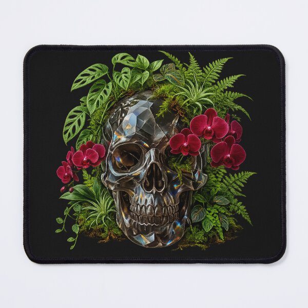 Item preview, Dark Academia Botanical: Smoky Quartz Crystal Skull & Red Orchids designed and sold by krish-prints.