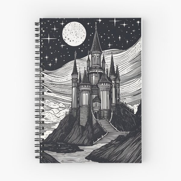 Item preview, Gothic Wizard Castle Starry Night Moon Vintage Engraving designed and sold by DarkOriginArts.