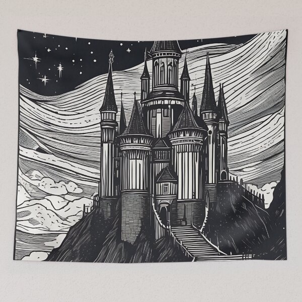 Item preview, Gothic Wizard Castle Starry Night Moon Vintage Engraving designed and sold by DarkOriginArts.