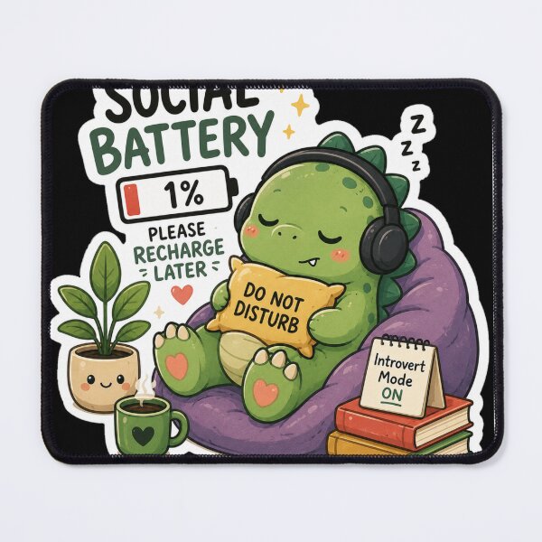 Item preview, Social Battery 1% Dinosaur Sticker designed and sold by NexusPixels.