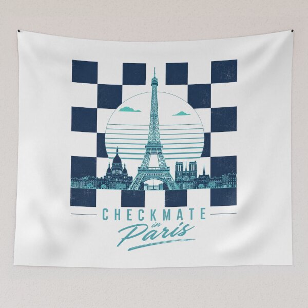Item preview, Checkmate in Paris Retro 80s Chess Skyline Graphic designed and sold by Newthingzy.