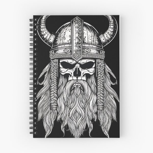 Item preview, Viking Skull in Horned Helmet Norse Mythology Engraving designed and sold by DarkOriginArts.