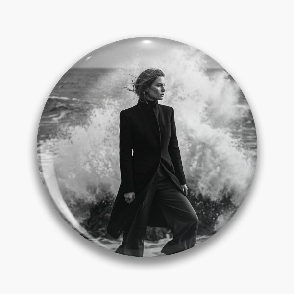 Item preview, Elegant Woman in Black Long Coat on Stormy Coast designed and sold by marianka91.