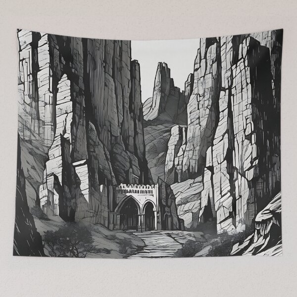 Item preview, Gothic Mountain Pass Hidden Castle Gate Vintage Engraving designed and sold by DarkOriginArts.