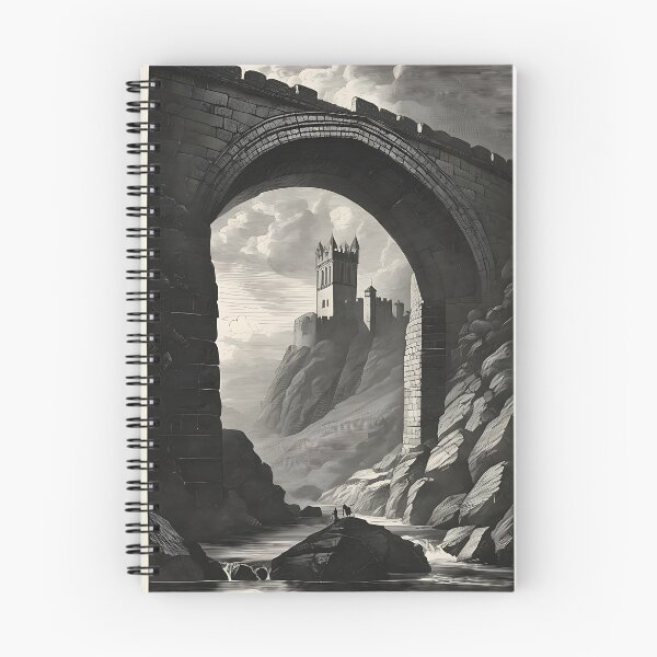 Item preview, Gothic Stone Bridge Medieval Castle Landscape Vintage Engraving designed and sold by DarkOriginArts.