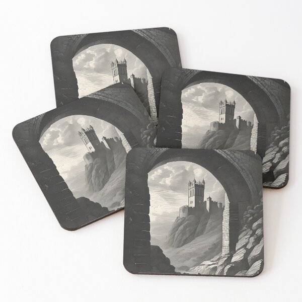 Item preview, Gothic Stone Bridge Medieval Castle Landscape Vintage Engraving designed and sold by DarkOriginArts.
