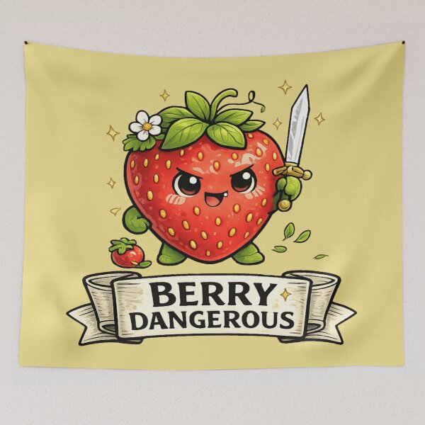 Item preview, Berry Dangerous Funny Fruit Pun - Cute Angry Strawberry Knight Meme designed and sold by MythoWorldddd.