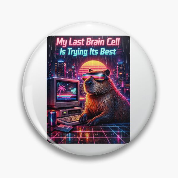 Item preview, My Last Brain Cell Capybara Neon Vaporwave designed and sold by Print Loft.