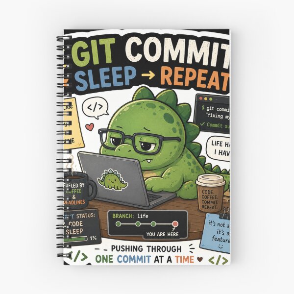Item preview, Pegatina de dinosaurio con Git Commit Sleep Repeat designed and sold by NexusPixels.