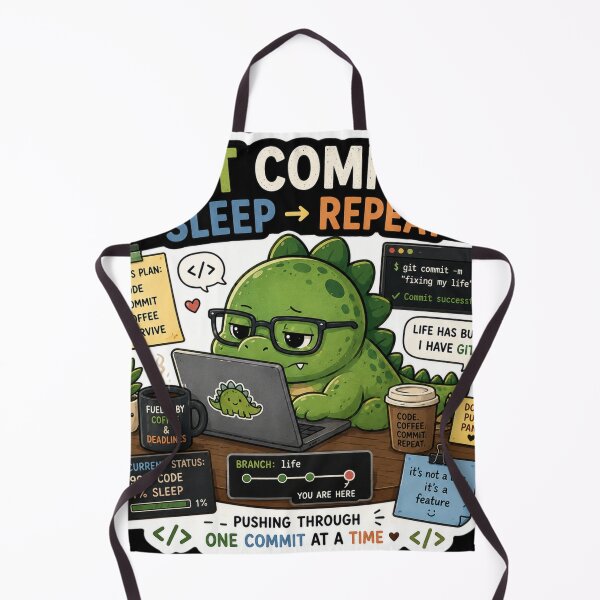 Item preview, Git Commit Sleep Repeat Dinosaur Sticker designed and sold by NexusPixels.