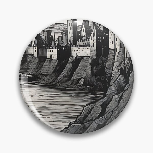 Item preview, Gothic Medieval Castle Clifftop River Vintage Engraving designed and sold by DarkOriginArts.