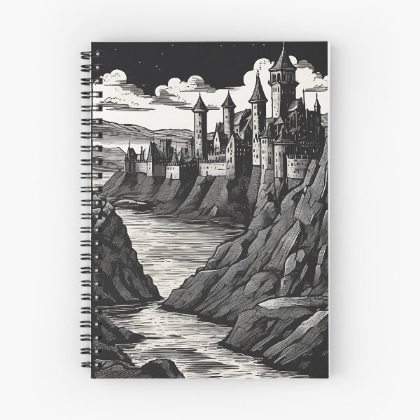 Item preview, Gothic Medieval Castle Clifftop River Vintage Engraving designed and sold by DarkOriginArts.