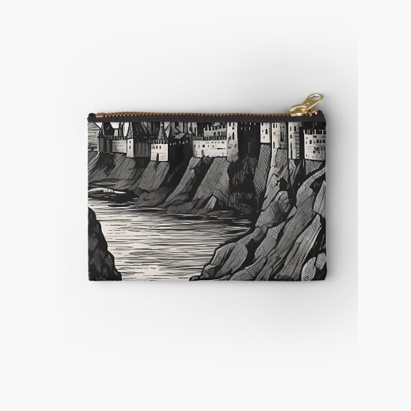 Item preview, Gothic Medieval Castle Clifftop River Vintage Engraving designed and sold by DarkOriginArts.