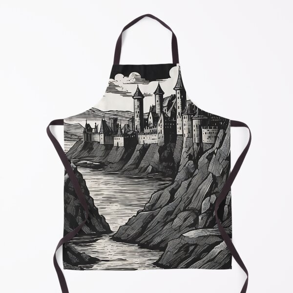 Item preview, Gothic Medieval Castle Clifftop River Vintage Engraving designed and sold by DarkOriginArts.